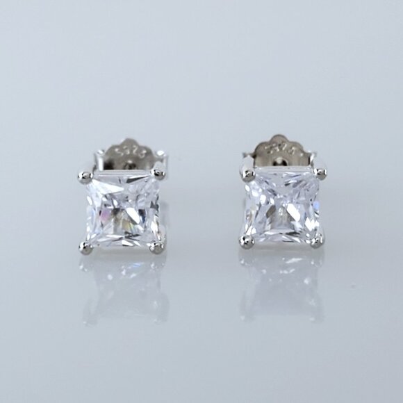 5MM Solid 925 Silver Womens 1ct Diamond Square Stud Earrings Authentic Jewelry